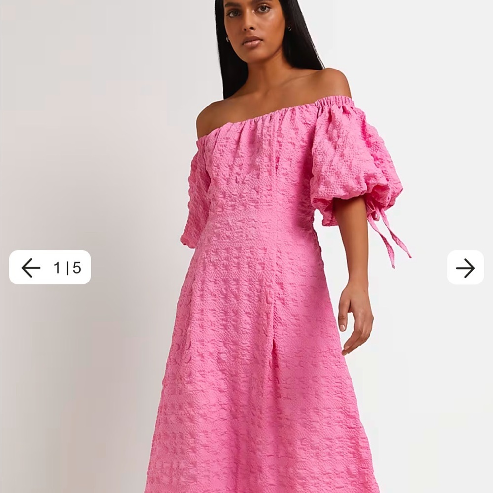 River island pink Bardot midi dress size 18 NWT